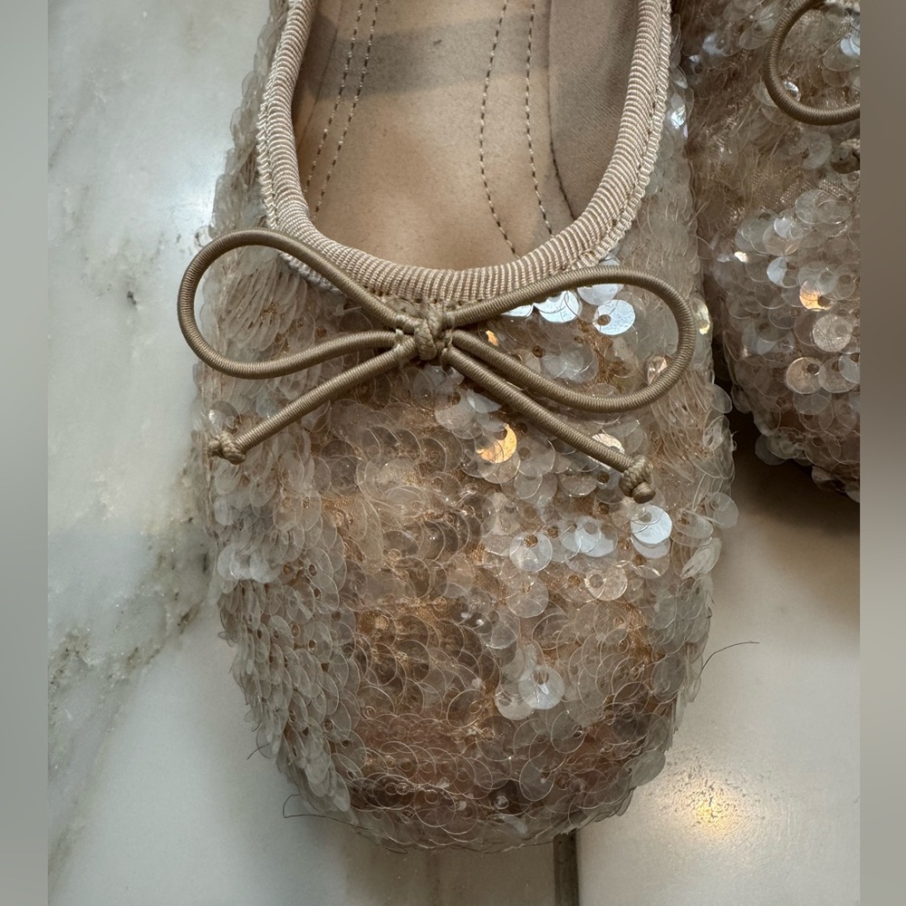 Zara Girls Sequin Ballet Flats - Tan - Picture 3 of 9